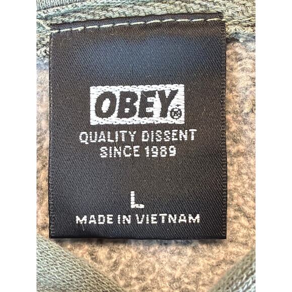 Obey Hoodie Sweatshirt “Obey Propaganda” on Sleeve Pullover Green Mens LG - Picture 3 of 9